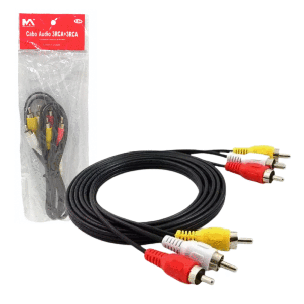 Cabo Auxiliar Audio 3RCA+3RCA / 1,5 Metros MaxMidia MA-30857-31