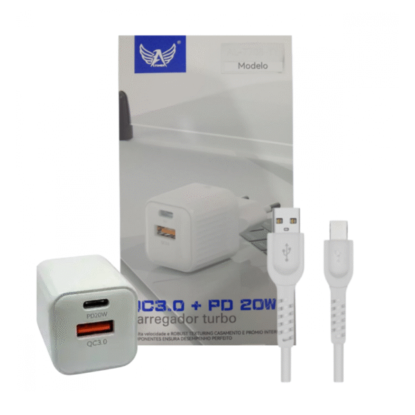 Carregador Completo 5.1A com 02 Portas USB e TIPO-C 20W TURBO Altomex AL-7708-TY