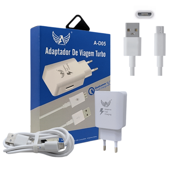 Carregador Completo 30W com Cabo Móvel V8 TURBO Altomex A-D05