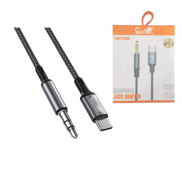 Cabo Auxiliar TIPO-C / P2 conector 3.5mm Linha Premium 1 Metro Eletromex EL-3120-TY
