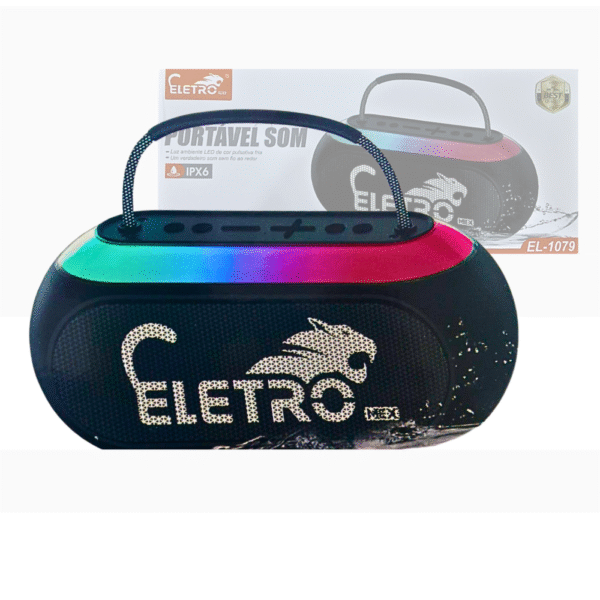 Caixa de Som Bluetooth Portátil À Prova D'agua 50W LED RGB TWS Eletromex EL-1079